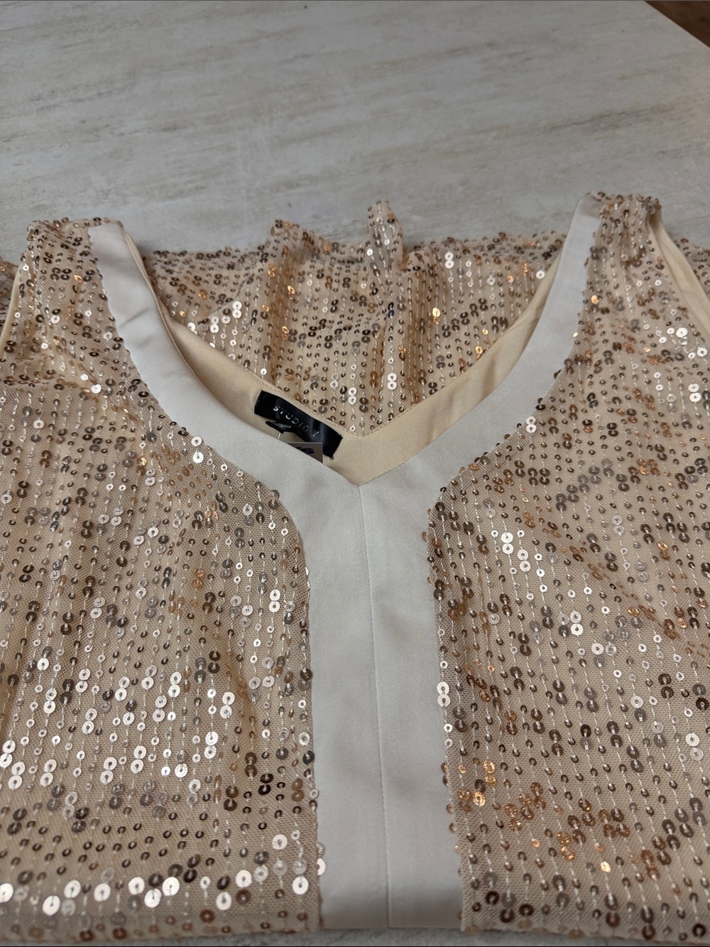 Studio Y Champagne Sequin V-Neck Blouse
